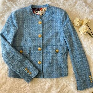 Zara Tweed Cropped Jacket with Gold Buttons